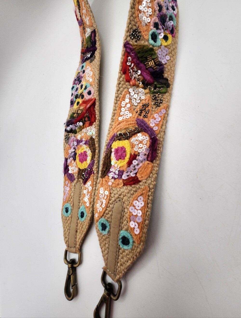 Anthropologie Multicolor Embroidered Sequin Hobo Strap - Peach Base - Picture 2 of 5